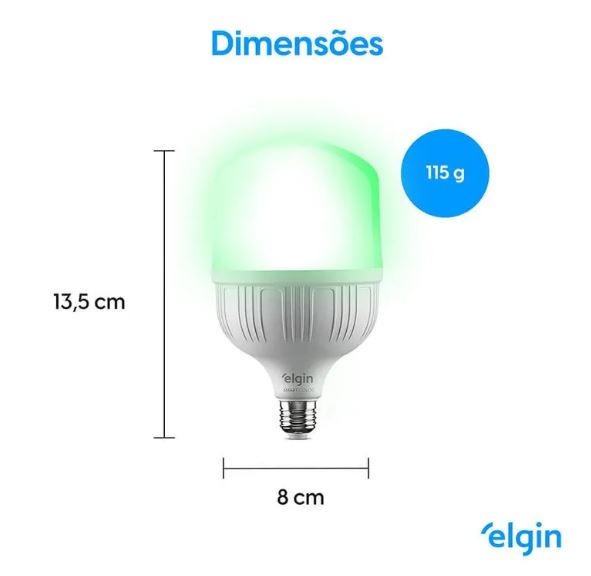 Lâmpada Inteligente Smart Color LED Elgin compatível com Alexa e Google Assistant